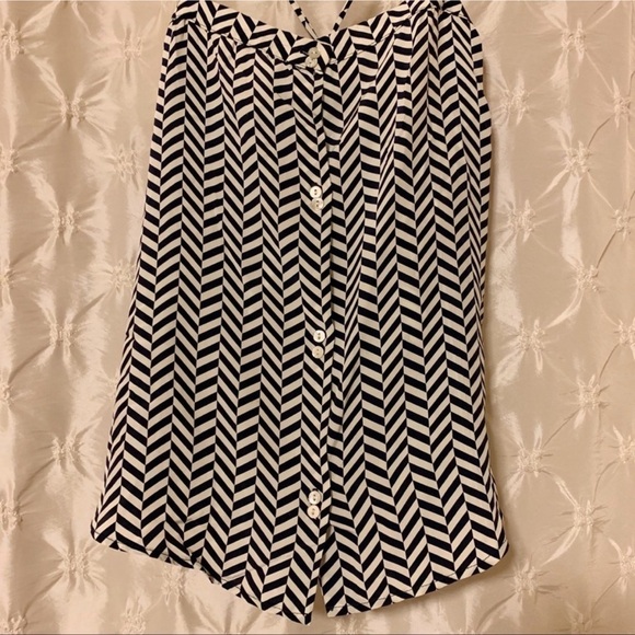 Amour Vert Dolly Silk Tank Top Chevron White Black Button Front Herringbone - Picture 3 of 14